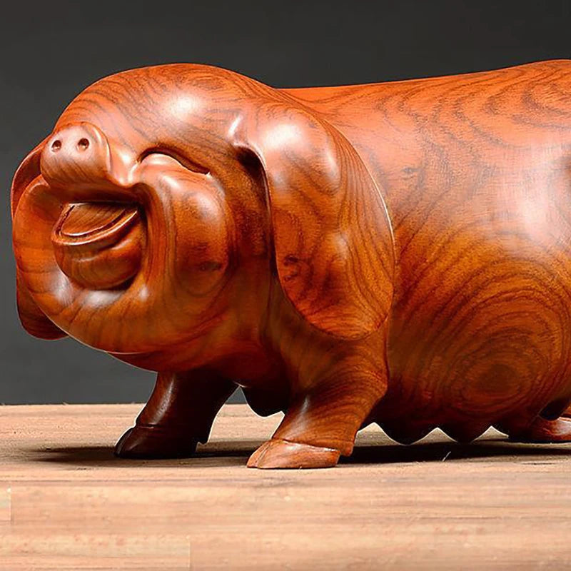 Wooden Crafts Huanghuali Carving Handmade Pig Figurines Feng Shui Mahogany Home Accessories Office Desktop Ornament Lucky Gift