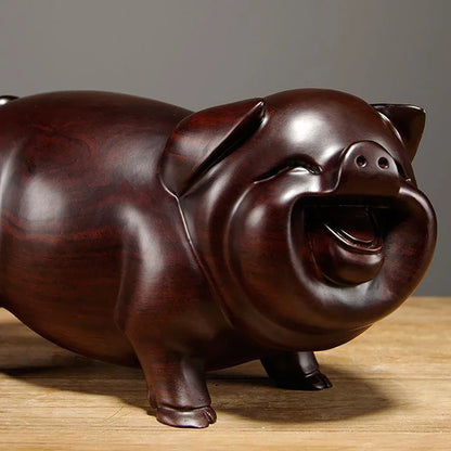 Wooden Crafts Huanghuali Carving Handmade Pig Figurines Feng Shui Mahogany Home Accessories Office Desktop Ornament Lucky Gift