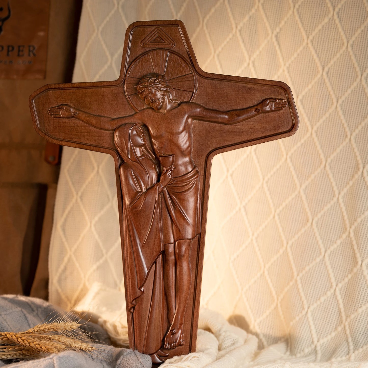 Wooden Cross Christian Wall Decoration Church Jesus Virgin Mary Unity Cross Easter Decoration Catholic Cross Religious Sculpture