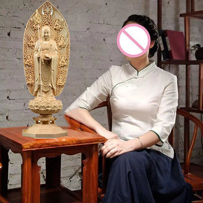 Wooden Di Zangwang large decorative figures Buddha statue Solid wood carving Home Living Room, Office Feng Shui Statue  43cm