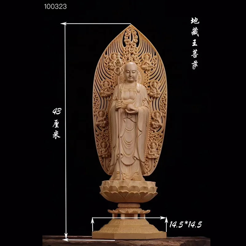 Wooden Di Zangwang large decorative figures Buddha statue Solid wood carving Home Living Room, Office Feng Shui Statue  43cm