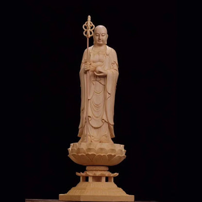 Wooden Di Zangwang large decorative figures Buddha statue Solid wood carving Home Living Room, Office Feng Shui Statue  43cm
