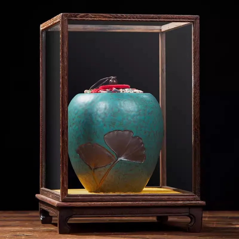 Wooden Display Stand Glass Cover Ornament Dust Cover Transparent Display Box Decorative Shelves Home Decore Fresh-keeping Cover
