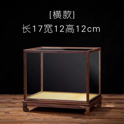 Wooden Display Stand Glass Cover Ornament Dust Cover Transparent Display Box Decorative Shelves Home Decore Fresh-keeping Cover