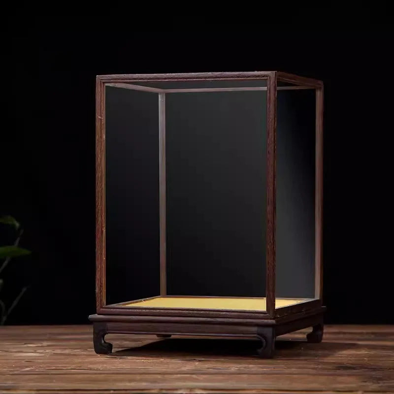 Wooden Display Stand Glass Cover Ornament Dust Cover Transparent Display Box Decorative Shelves Home Decore Fresh-keeping Cover