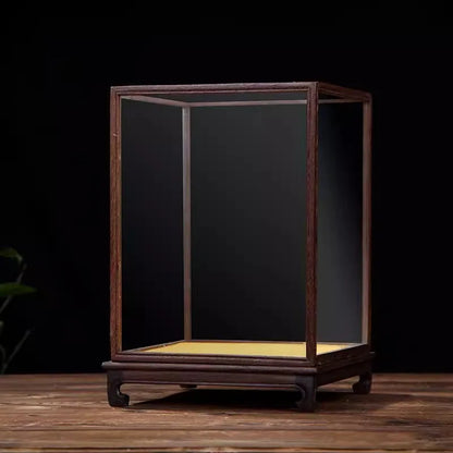Wooden Display Stand Glass Cover Ornament Dust Cover Transparent Display Box Decorative Shelves Home Decore Fresh-keeping Cover