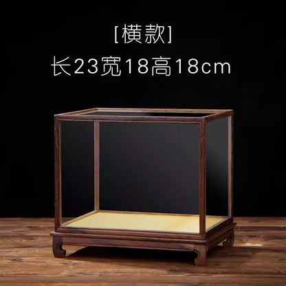 Wooden Display Stand Glass Cover Ornament Dust Cover Transparent Display Box Decorative Shelves Home Decore Fresh-keeping Cover