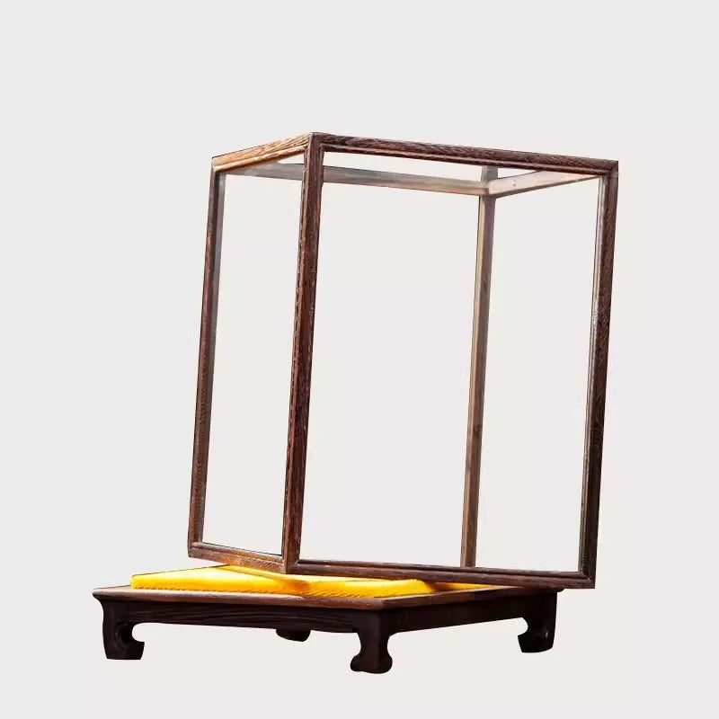 Wooden Display Stand Glass Cover Ornament Dust Cover Transparent Display Box Decorative Shelves Home Decore Fresh-keeping Cover