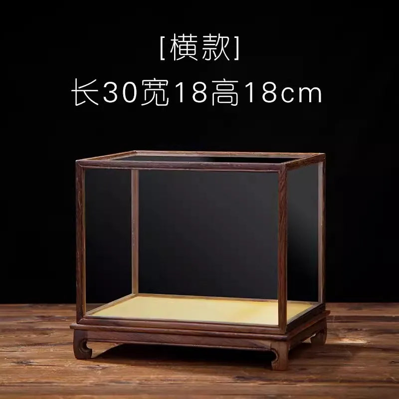 Wooden Display Stand Glass Cover Ornament Dust Cover Transparent Display Box Decorative Shelves Home Decore Fresh-keeping Cover