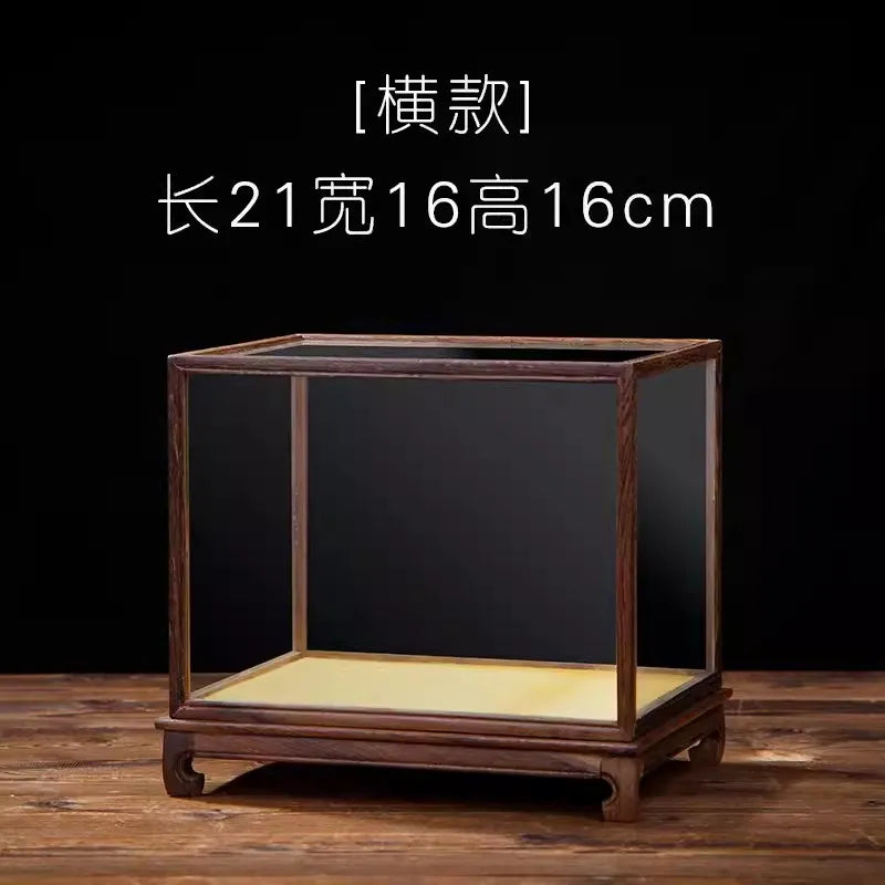 Wooden Display Stand Glass Cover Ornament Dust Cover Transparent Display Box Decorative Shelves Home Decore Fresh-keeping Cover