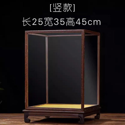 Wooden Display Stand Glass Cover Ornament Dust Cover Transparent Display Box Decorative Shelves Home Decore Fresh-keeping Cover
