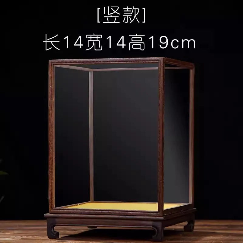 Wooden Display Stand Glass Cover Ornament Dust Cover Transparent Display Box Decorative Shelves Home Decore Fresh-keeping Cover