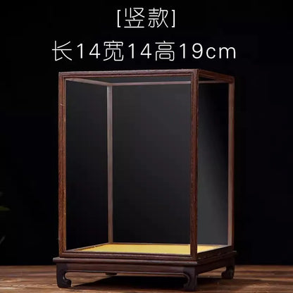 Wooden Display Stand Glass Cover Ornament Dust Cover Transparent Display Box Decorative Shelves Home Decore Fresh-keeping Cover