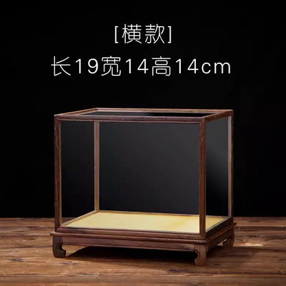 Wooden Display Stand Glass Cover Ornament Dust Cover Transparent Display Box Decorative Shelves Home Decore Fresh-keeping Cover