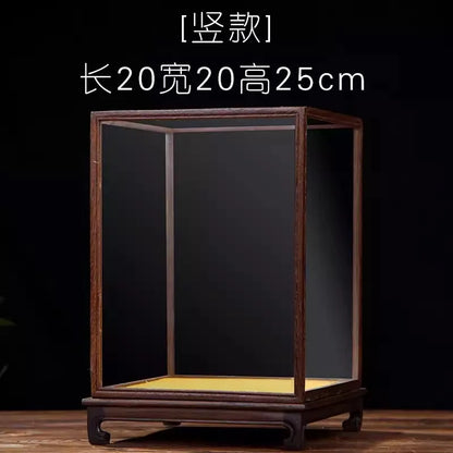 Wooden Display Stand Glass Cover Ornament Dust Cover Transparent Display Box Decorative Shelves Home Decore Fresh-keeping Cover