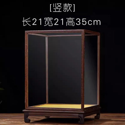 Wooden Display Stand Glass Cover Ornament Dust Cover Transparent Display Box Decorative Shelves Home Decore Fresh-keeping Cover