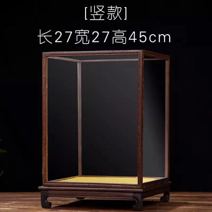 Wooden Display Stand Glass Cover Ornament Dust Cover Transparent Display Box Decorative Shelves Home Decore Fresh-keeping Cover