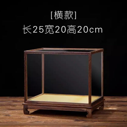 Wooden Display Stand Glass Cover Ornament Dust Cover Transparent Display Box Decorative Shelves Home Decore Fresh-keeping Cover