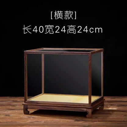 Wooden Display Stand Glass Cover Ornament Dust Cover Transparent Display Box Decorative Shelves Home Decore Fresh-keeping Cover