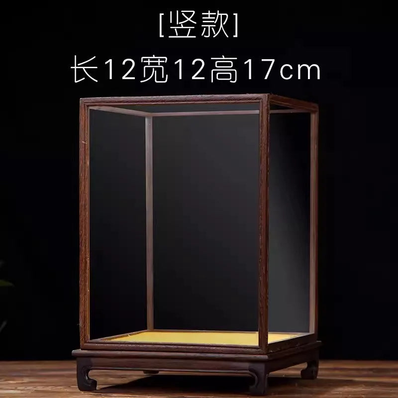 Wooden Display Stand Glass Cover Ornament Dust Cover Transparent Display Box Decorative Shelves Home Decore Fresh-keeping Cover