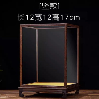 Wooden Display Stand Glass Cover Ornament Dust Cover Transparent Display Box Decorative Shelves Home Decore Fresh-keeping Cover