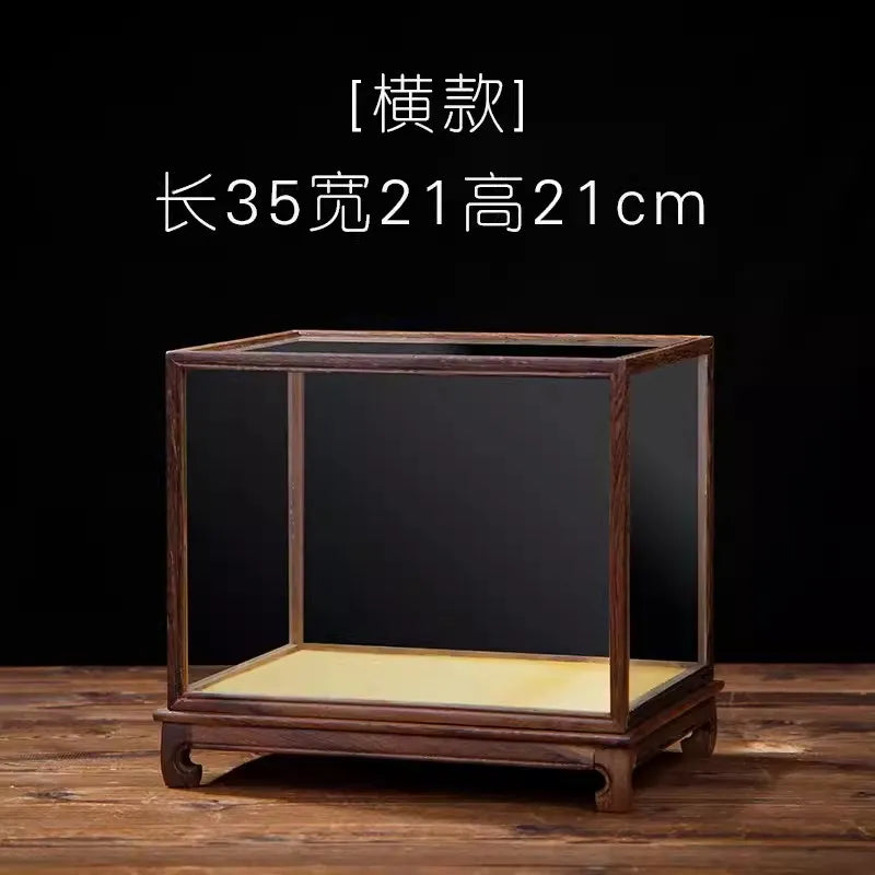 Wooden Display Stand Glass Cover Ornament Dust Cover Transparent Display Box Decorative Shelves Home Decore Fresh-keeping Cover