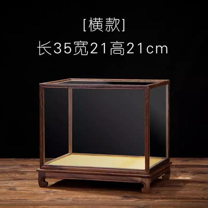 Wooden Display Stand Glass Cover Ornament Dust Cover Transparent Display Box Decorative Shelves Home Decore Fresh-keeping Cover