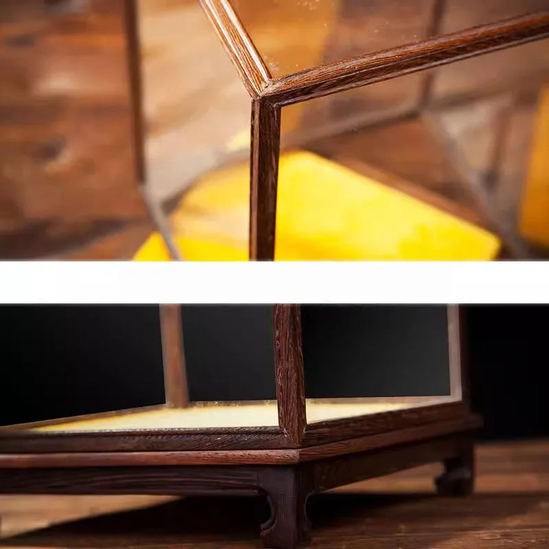 Wooden Display Stand Glass Cover Ornament Dust Cover Transparent Display Box Decorative Shelves Home Decore Fresh-keeping Cover