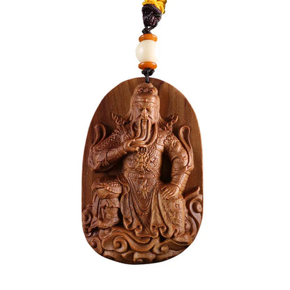 Wooden Guan Gong Statue Pendant Wood Buddha Pendant Man Amulet Necklace Guan Yu Statue Charms Pendants Wooden Men Accessories