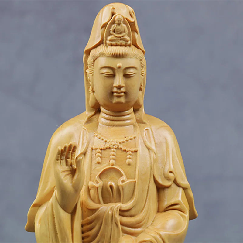 Wooden Guanyin- Ru Laifo Statue  Solid wood hand carving Chinese Buddha statue Home living room, room feng shui Statue