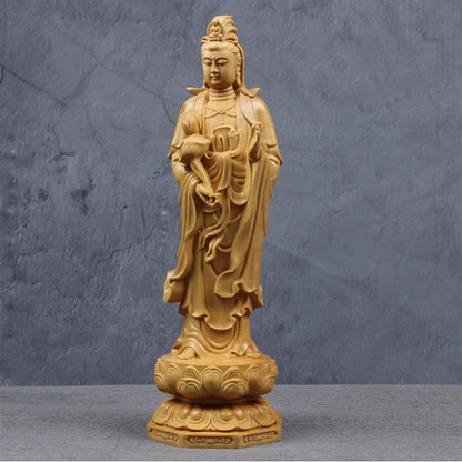 Wooden Guanyin- Ru Laifo Statue  Solid wood hand carving Chinese Buddha statue Home living room, room feng shui Statue