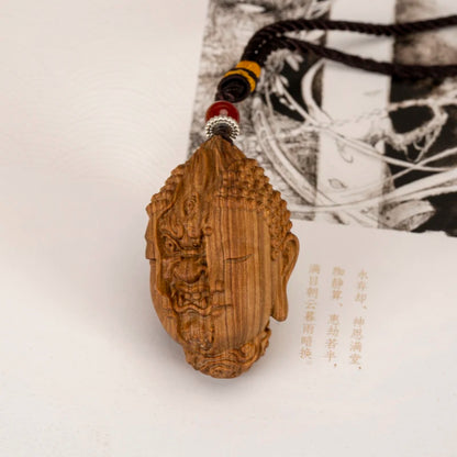 Wooden Handheld Art Depicting Dual Nature of Buddha and Demon - An Artistic Blend of Spiritual Fine Carving, Men's Crafted