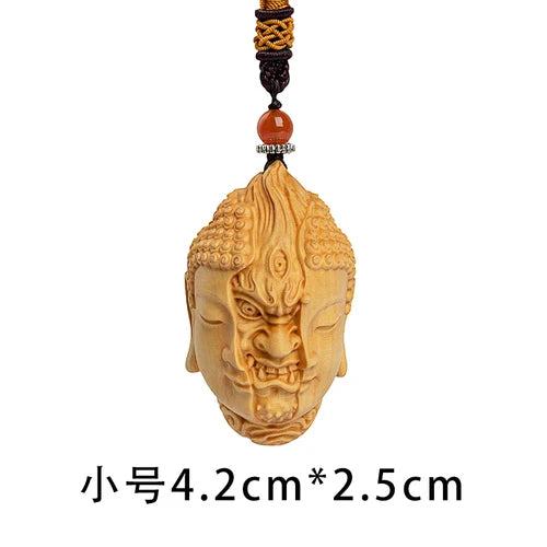 Wooden Handheld Art Depicting Dual Nature of Buddha and Demon - An Artistic Blend of Spiritual Fine Carving, Men's Crafted