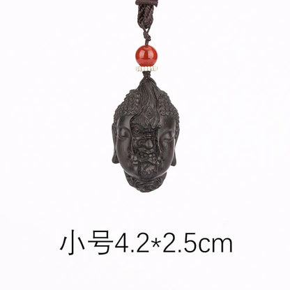 Wooden Handheld Art Depicting Dual Nature of Buddha and Demon - An Artistic Blend of Spiritual Fine Carving, Men's Crafted