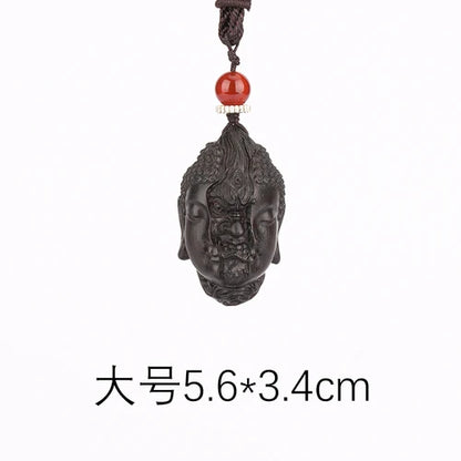 Wooden Handheld Art Depicting Dual Nature of Buddha and Demon - An Artistic Blend of Spiritual Fine Carving, Men's Crafted