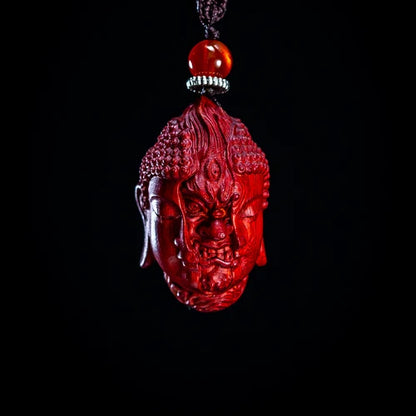 Wooden Handheld Art Depicting Dual Nature of Buddha and Demon - An Artistic Blend of Spiritual Fine Carving, Men's Crafted
