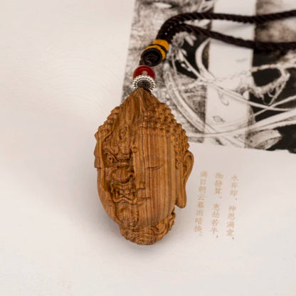 Wooden Handheld Art Depicting Dual Nature of Buddha and Demon - An Artistic Blend of Spiritual Fine Carving, Men's Crafted