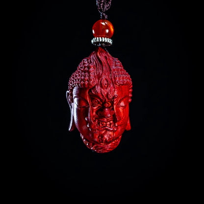 Wooden Handheld Art Depicting Dual Nature of Buddha and Demon - An Artistic Blend of Spiritual Fine Carving, Men's Crafted