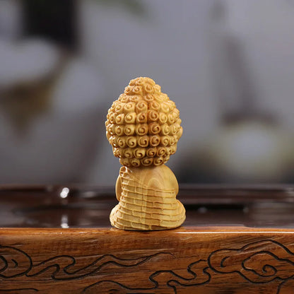 Wooden Lotus Base Sakyamuni Buddha Q version figure statue Hand carved solid wood Home Room Office Artwork Feng Shui Statue
