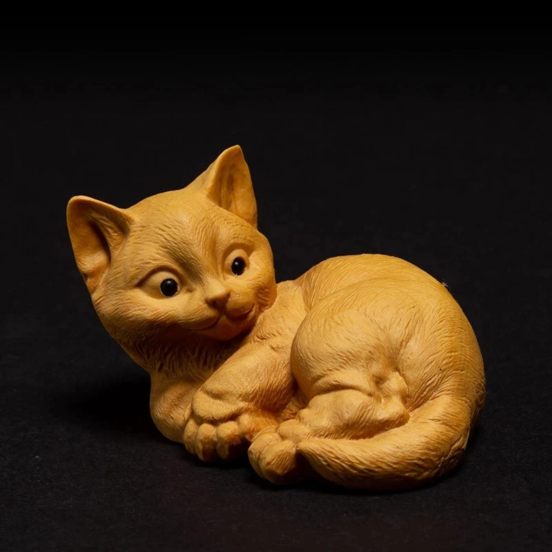 Wooden Lovely Lucky Cat Cats Toy Statues Carving Crafts Animals Ornaments Cat Animal Gift Decoraci