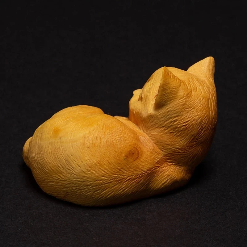 Wooden Lovely Lucky Cat Cats Toy Statues Carving Crafts Animals Ornaments Cat Animal Gift Decoraci