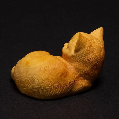 Wooden Lovely Lucky Cat Cats Toy Statues Carving Crafts Animals Ornaments Cat Animal Gift Decoraci