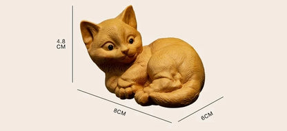 Wooden Lovely Lucky Cat Cats Toy Statues Carving Crafts Animals Ornaments Cat Animal Gift Decoraci