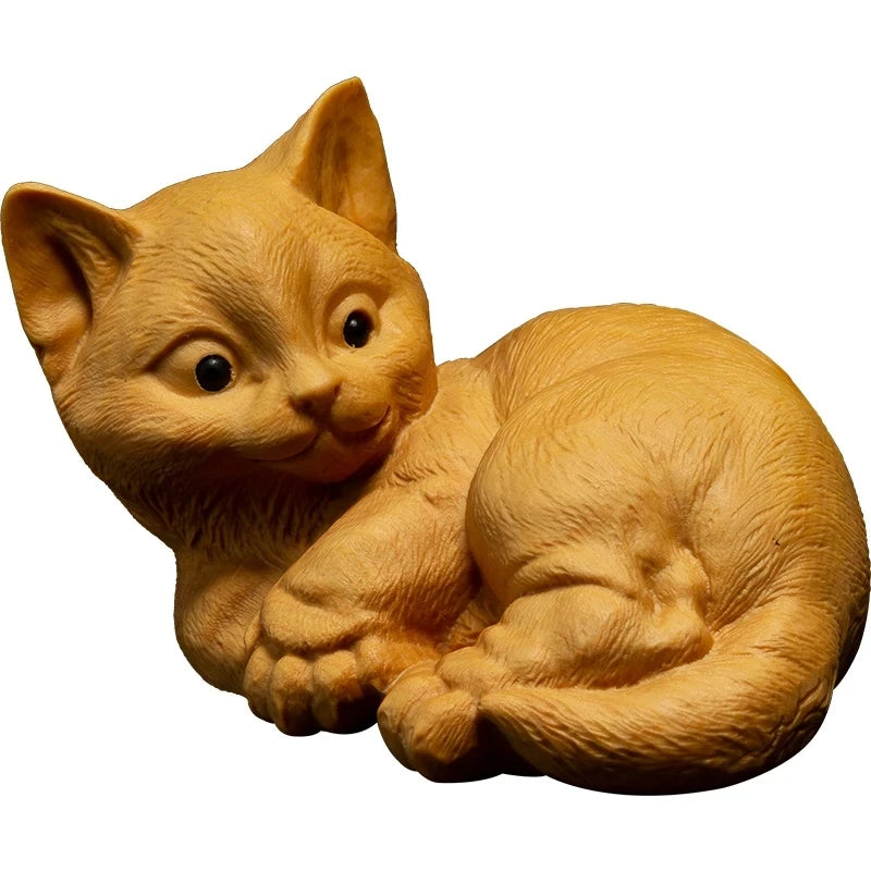 Wooden Lovely Lucky Cat Cats Toy Statues Carving Crafts Animals Ornaments Cat Animal Gift Decoraci