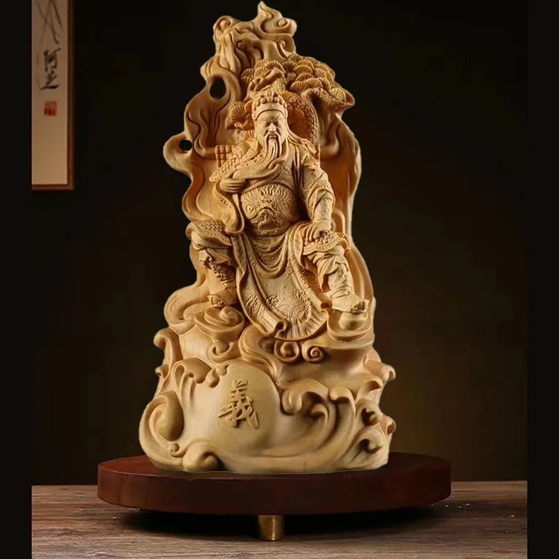 Wooden Loyalty Guan Gong Figure Statue Solid Wood Carving China Luckfalls Guan Yu Home Room, Office Decoration Art  Accessories