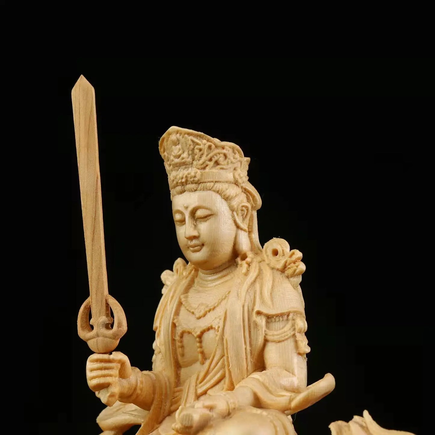 Wooden Manjushri - Samantabhadra Figure Statue Solid wood hand-carved Buddha statue Home feng shui ornaments 14cm-5.50 in