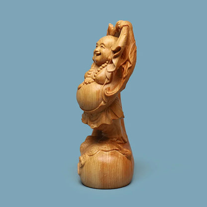 Wooden Mi Lefo Smiling Buddha figure statue Creative solid wood hand carving Cute home decoration fortune ornaments Gift statue