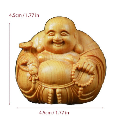 Wooden Mini Laughing Buddha Handmade Statue Chinese Buddhism Lucky Buddha Home Office Desktop Mini Decorative Statue