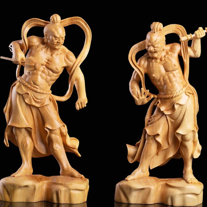Wooden Nio Buddha God Statue, Chinese Heng Ha Two God Statue, Boxwood, Feng Shui, Home Decoration, 20 / 30CM, 2PCS