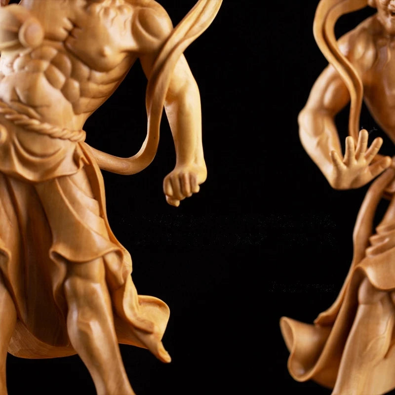 Wooden Nio Buddha God Statue, Chinese Heng Ha Two God Statue, Boxwood, Feng Shui, Home Decoration, 20 / 30CM, 2PCS